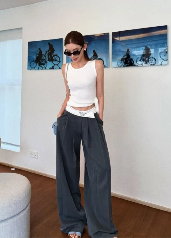 婉君【极简主义】夏季百搭显瘦时尚拖地休闲西装裤 LWJ25B2K1452