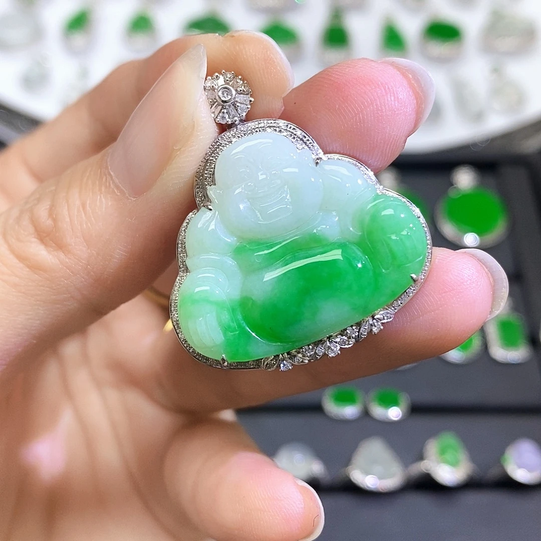 翡翠18K金镶嵌吊坠(不含链)