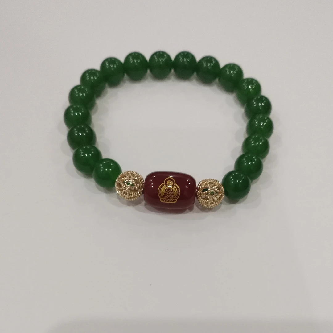 天然卡8和田玉配红玛瑙守护神菩萨时尚手链036