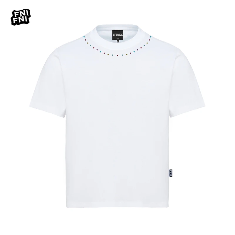 FNI黑标系列（领子烫钻）国潮重磅纯棉男女同款t恤正肩圆领纯色短袖