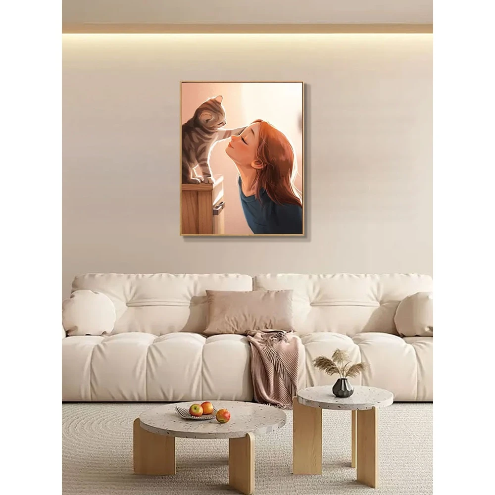 爱女孩猫猫装饰画装饰画餐厅玄关走廊卧室壁画挂画女孩4060