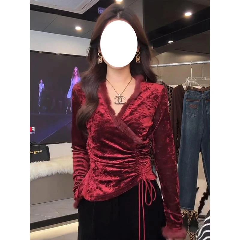 红色衬衫女款2025新款爆款高级感覆古风情万种的衬衫新中式上衣