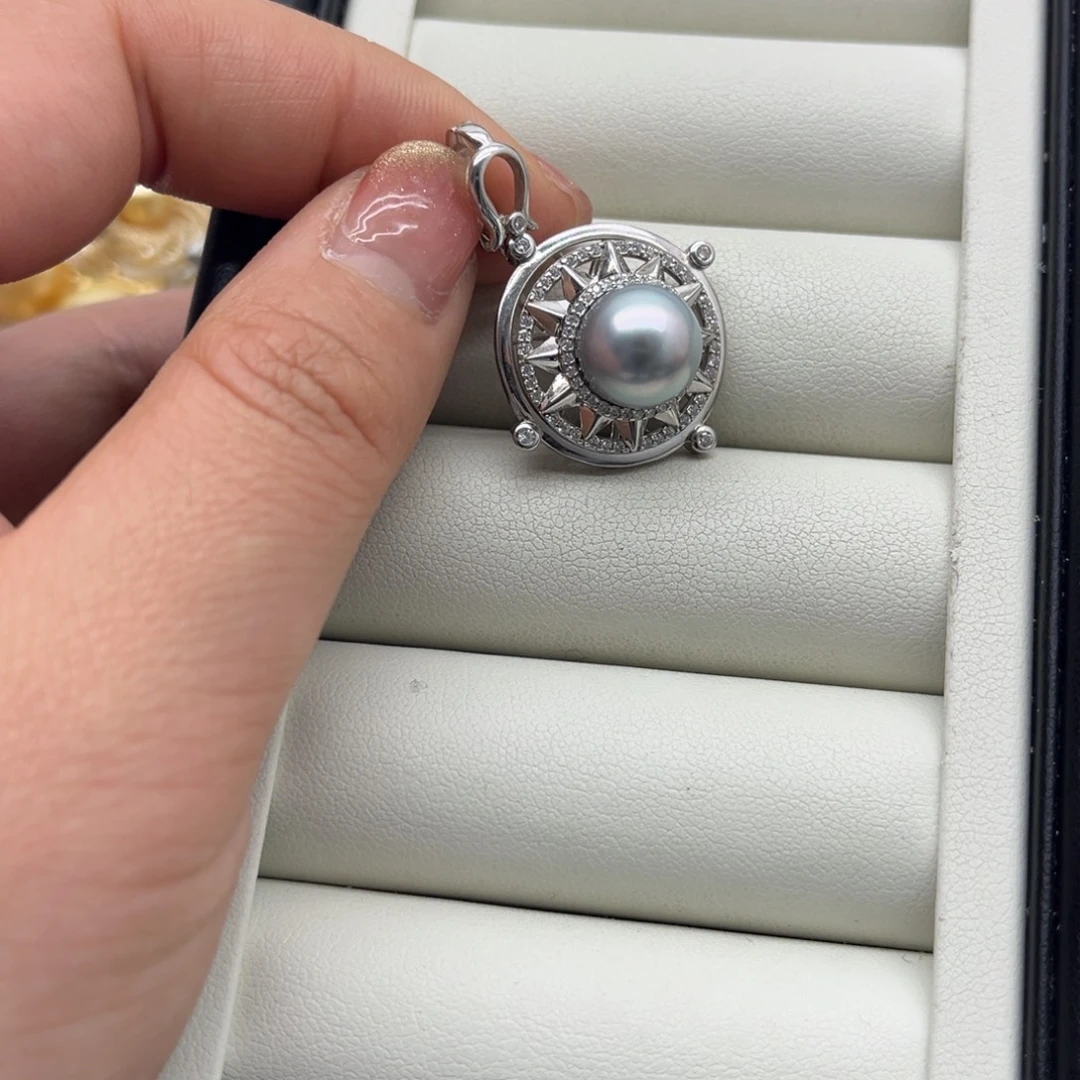 银S925镶嵌海水珍珠吊坠(不含链)