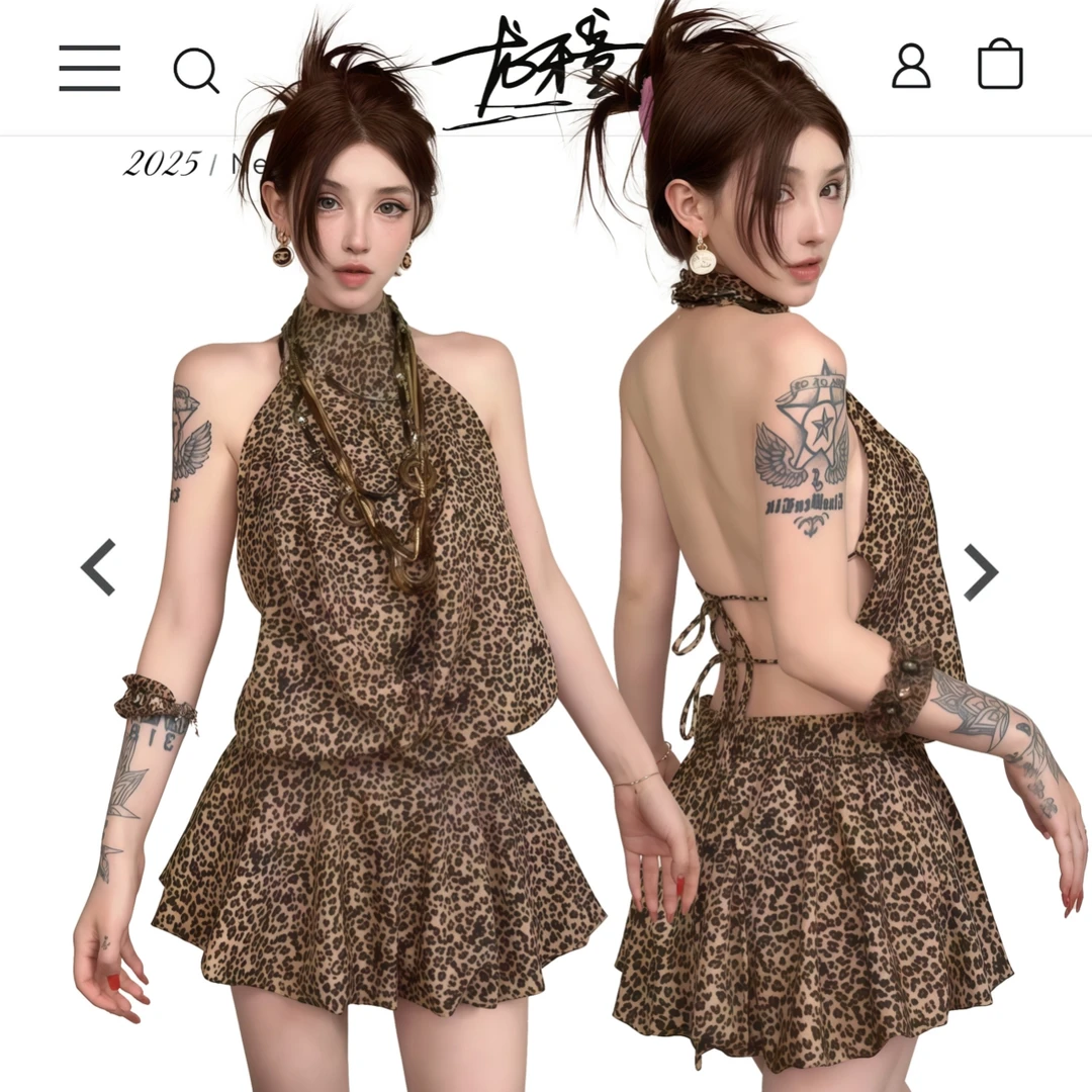 龙牙童推荐【淑女豹化期】显瘦夏季法式复古碎花连衣裙小众印花无袖