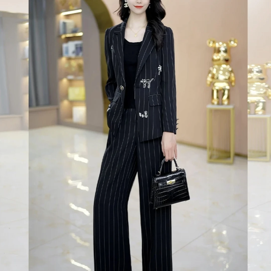 【外套+裤子】2025早秋优雅新款气质时尚大气减龄收腰显瘦两件套裤