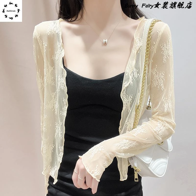 吊带连衣裙外搭开衫女防晒薄纱蕾丝小外套罩衫披肩夏季配裙子上衣