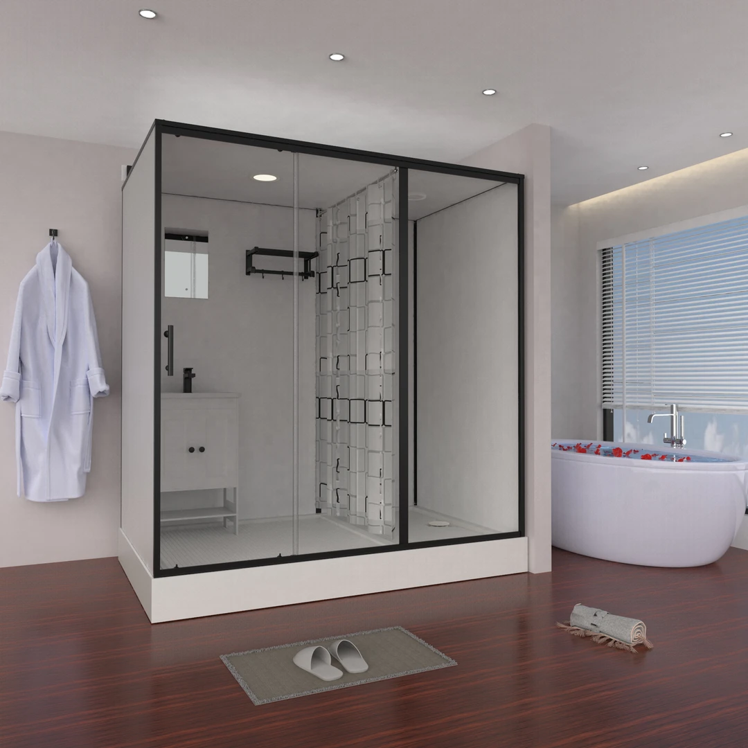 1.9*1.2*2.15黑正/侧开 含马桶浴帘隔断铝合金落地柜整体淋浴房