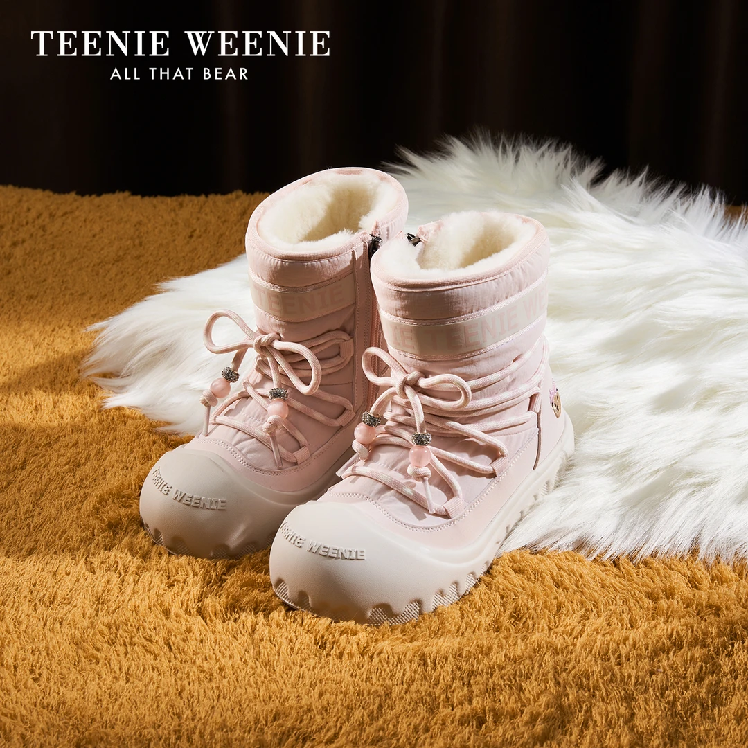 Teenie Weenie冬季加绒保暖棉鞋时尚户外防滑儿童加厚高帮雪地靴
