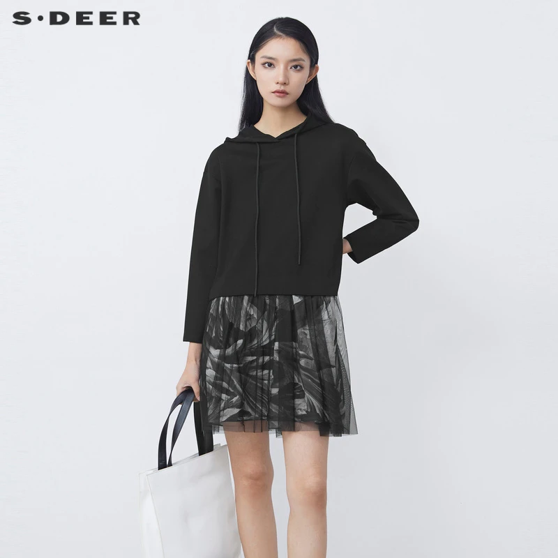 S·DEER圣迪奥抽绳连帽套头晕染连衣裙S21481213