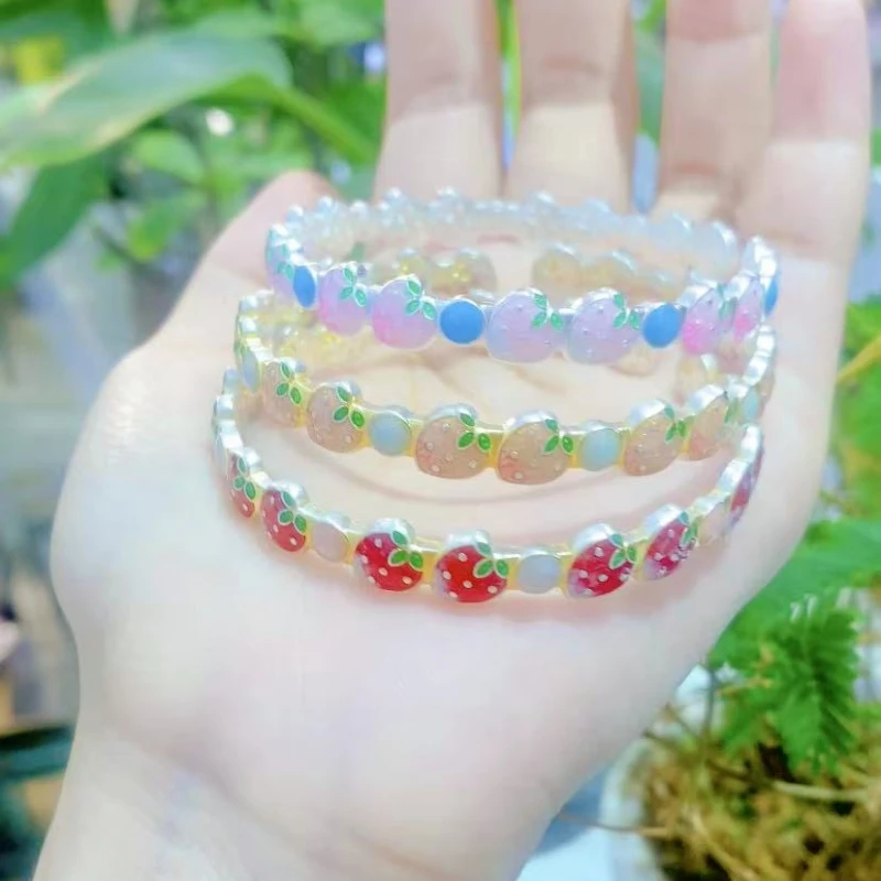 足银手镯 26克足银999.9国风珐琅彩草莓手镯