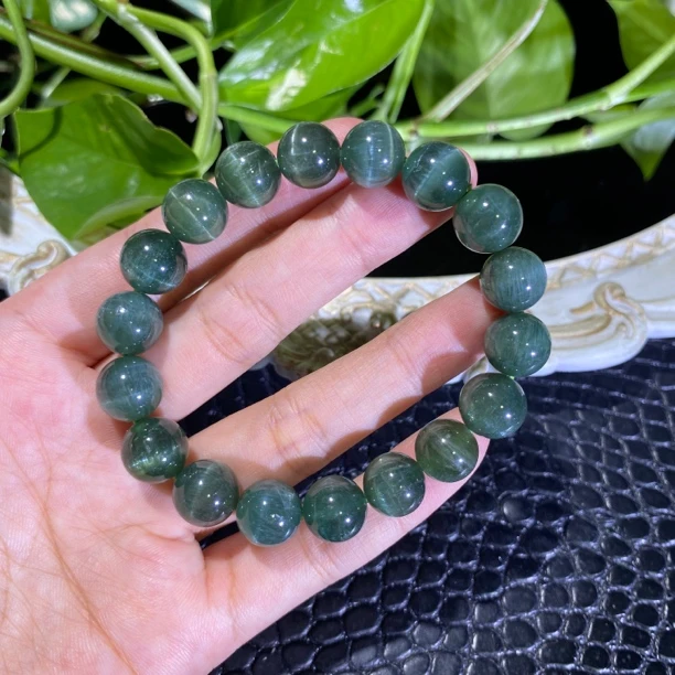 高品猫眼绿磷辉单圈11mm左右手串