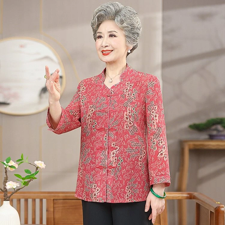中老年衬衫妈妈装奶奶装薄款老太太衬衣夏季长袖上衣