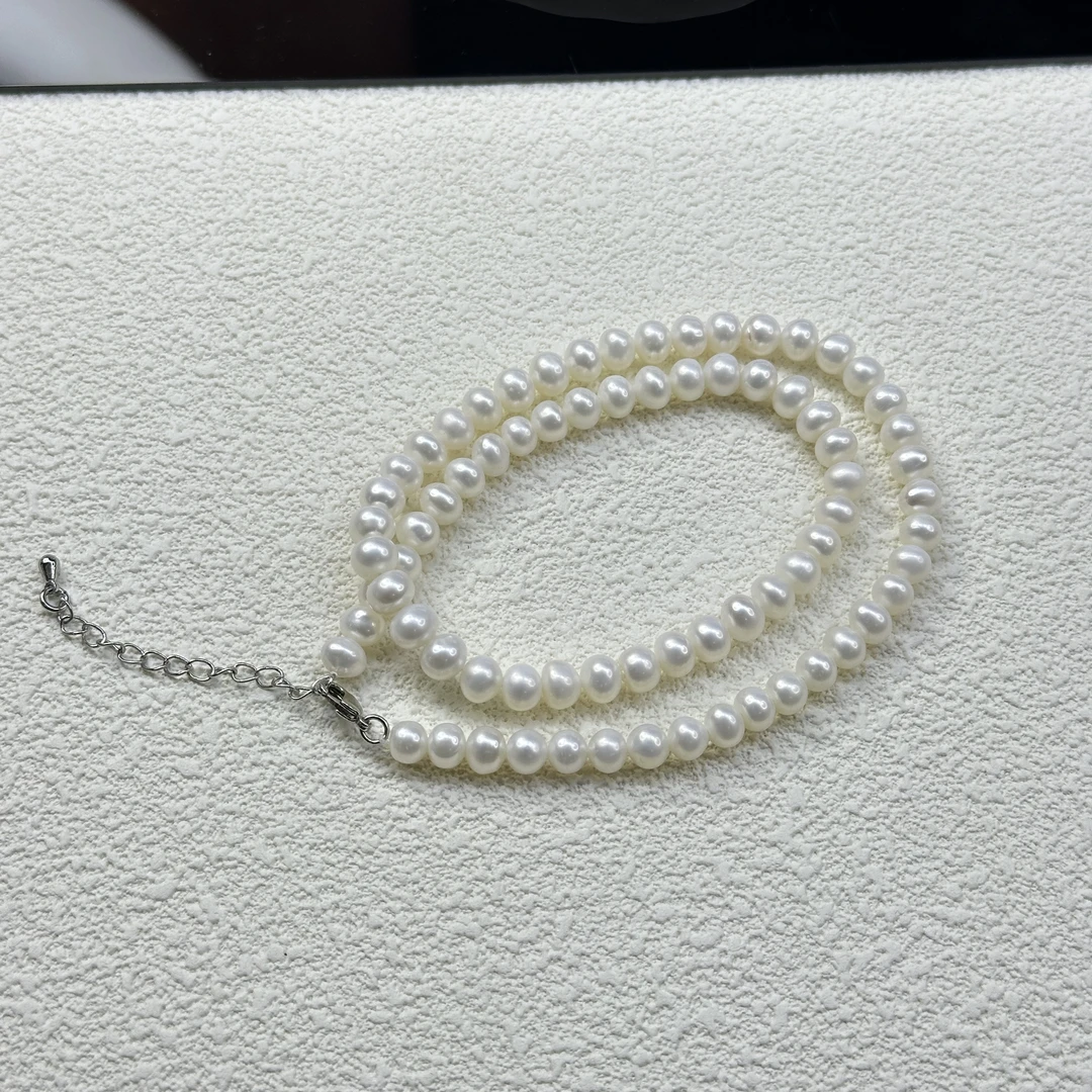 《H3338》天然淡水珍珠高光冷白珍珠项链约6mm多样性发其一