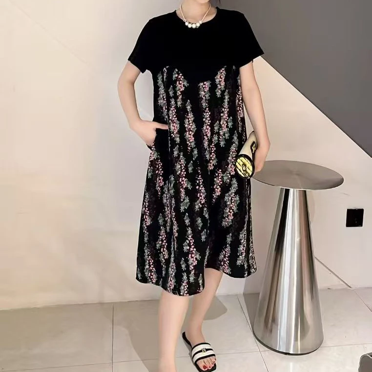 9788-2025年夏季新款时尚气质显瘦拼接假两件连衣裙
