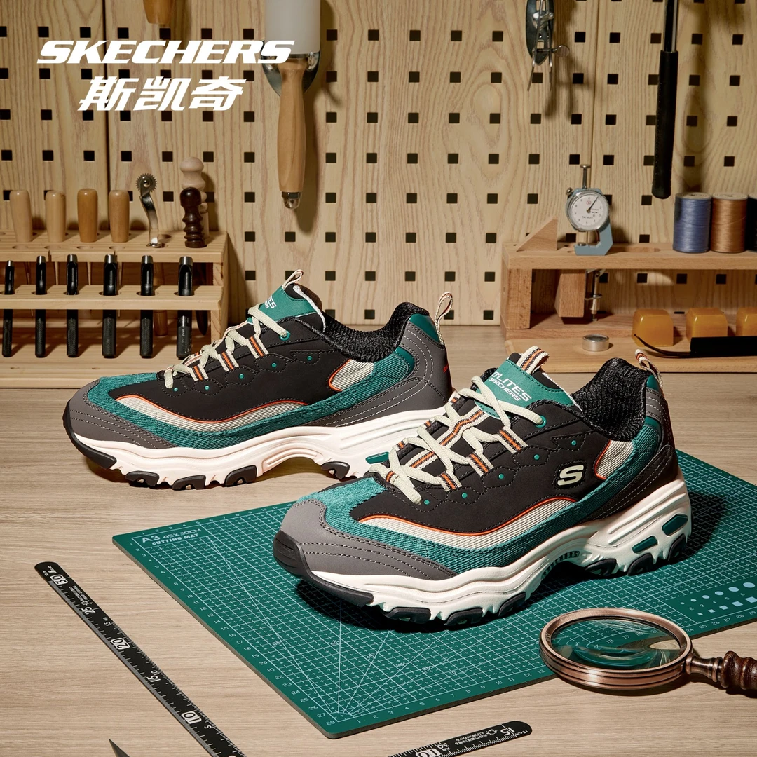 斯凯奇灯芯绒奶茶熊秋冬复古男女低帮撞色厚底老爹鞋休闲运动鞋s