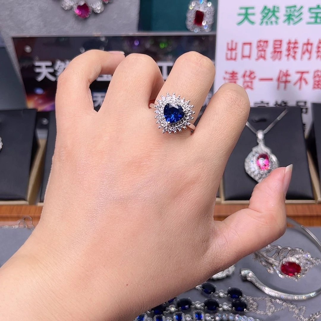 蓝宝石戒指银S925镶嵌t z 72