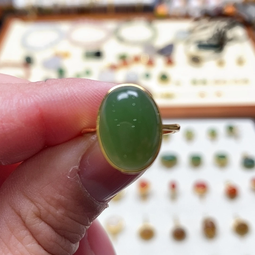 和田玉戒指银S925镶嵌屈*纸