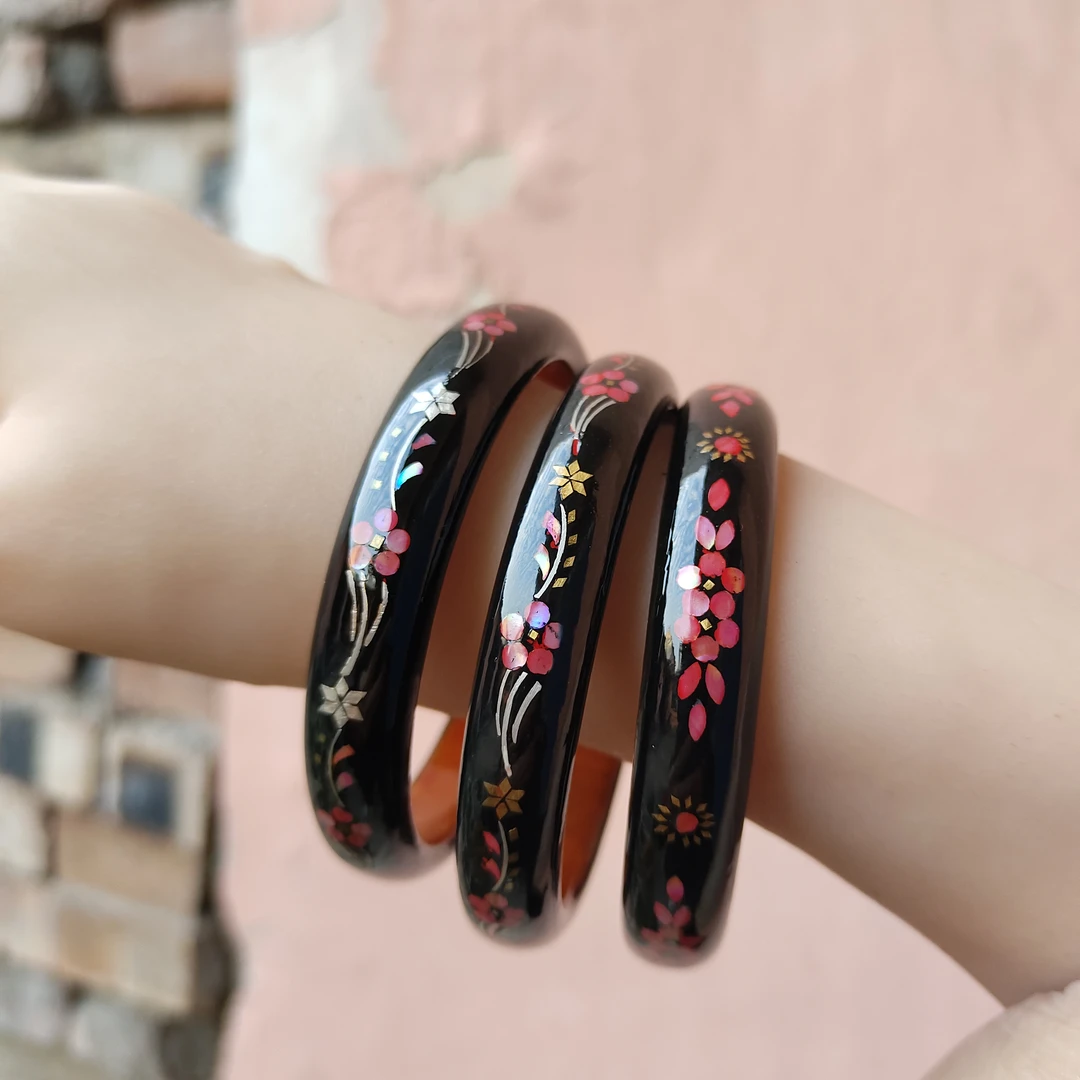 螺钿漆器桃木手镯天然贝壳镶嵌纯手工制作复古工艺送女友礼物生日