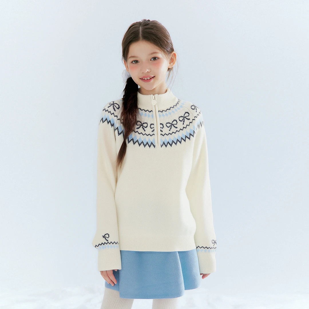笛莎女童毛衣秋冬新款长袖上衣儿童费尔岛半拉链针织衫-9N2555511