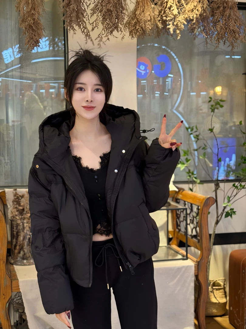 《东北哥》F658清货！！！半门襟鸭绒短款露腰潮流保暖冬季百搭女连帽