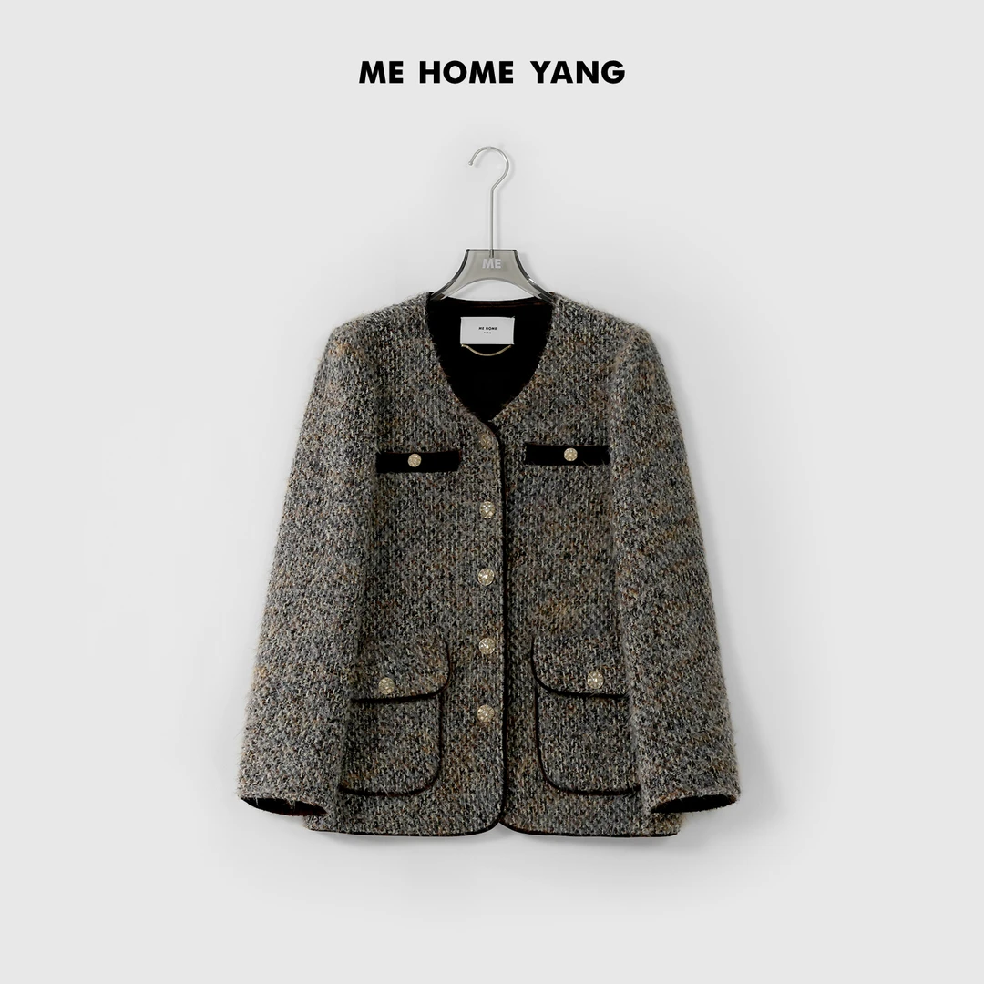 ME【中古山茶】轻奢极简新款时尚百搭通勤千鸟格宽松外套MEQA0579