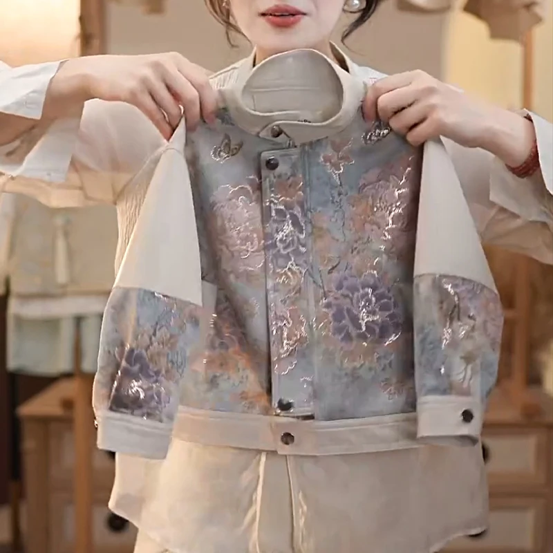 儿童春款皮衣男童女童2025春秋款中式晕染印花皮衣外套宝宝夹克