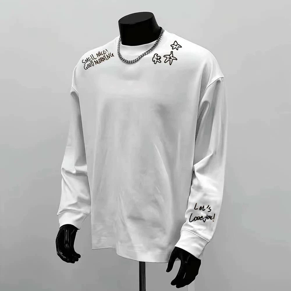 280g！重磅不透潮流简约百搭设计师印花秋冬长袖百搭宽松上衣透气