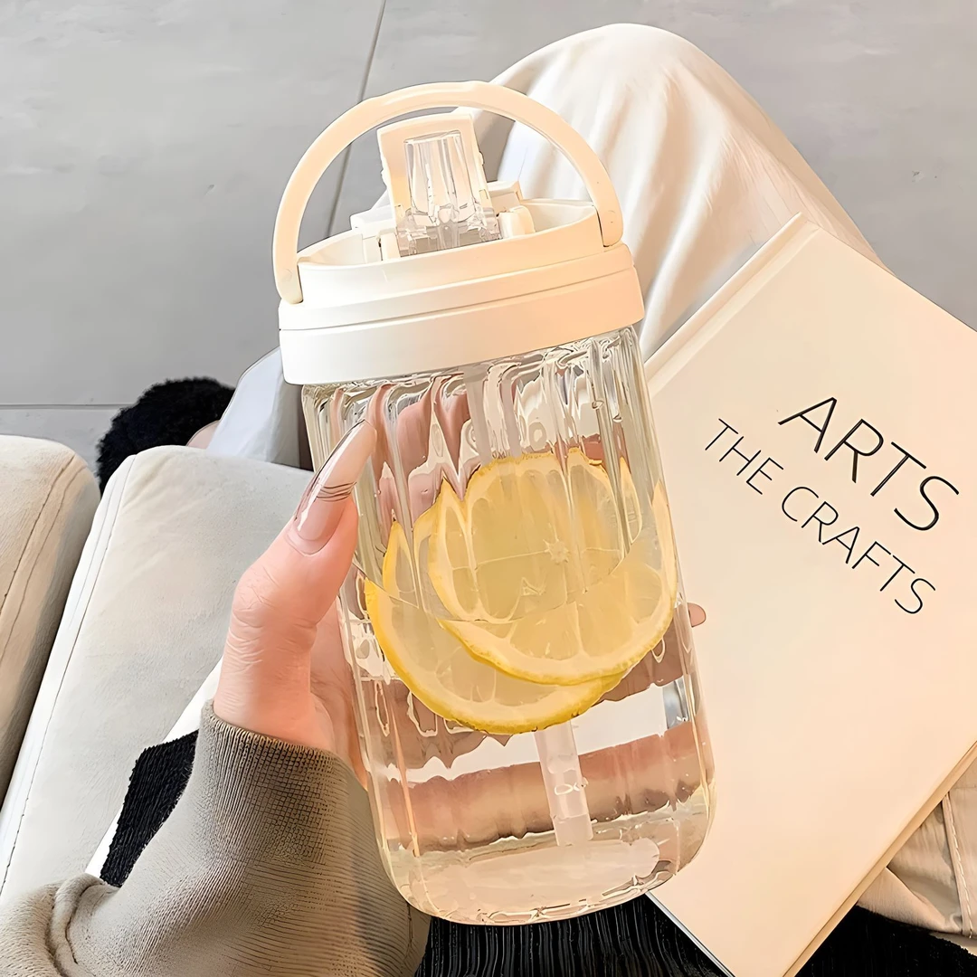 卡通学生水杯女生夏季高颜值网红吸管玻璃杯便捷办公室双饮杯子