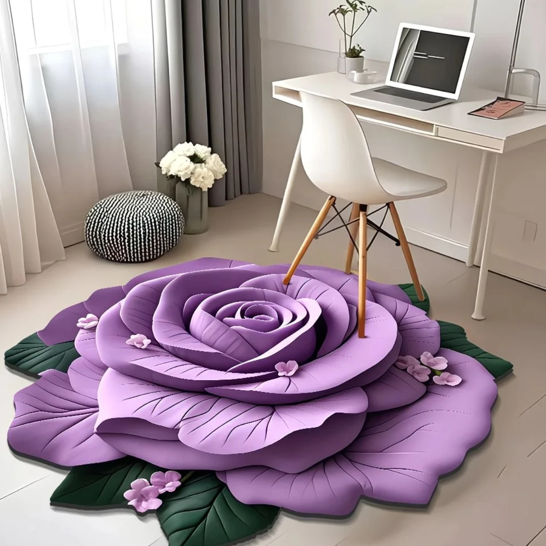 DD02家用客厅水晶绒牡丹地垫60CM*60CM