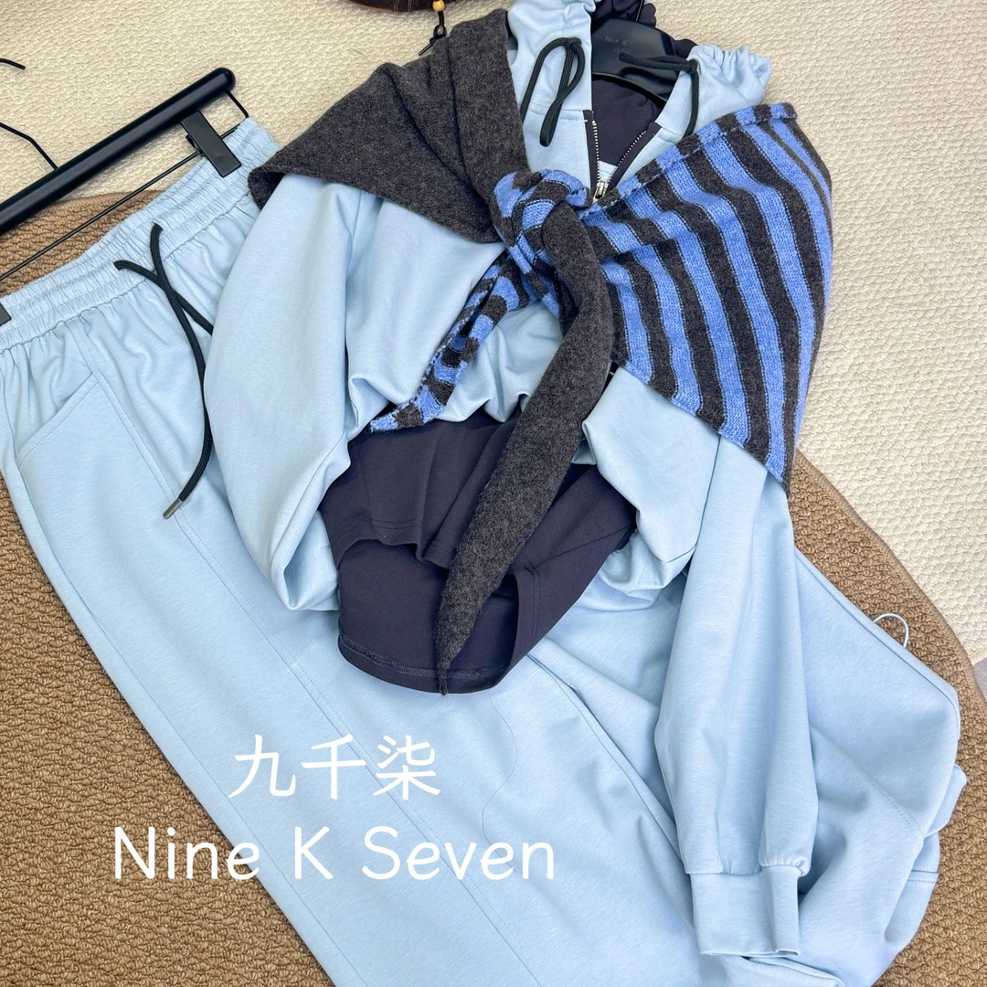 九千柒·韩代 柚ni独家版专供 水蓝色显瘦套装