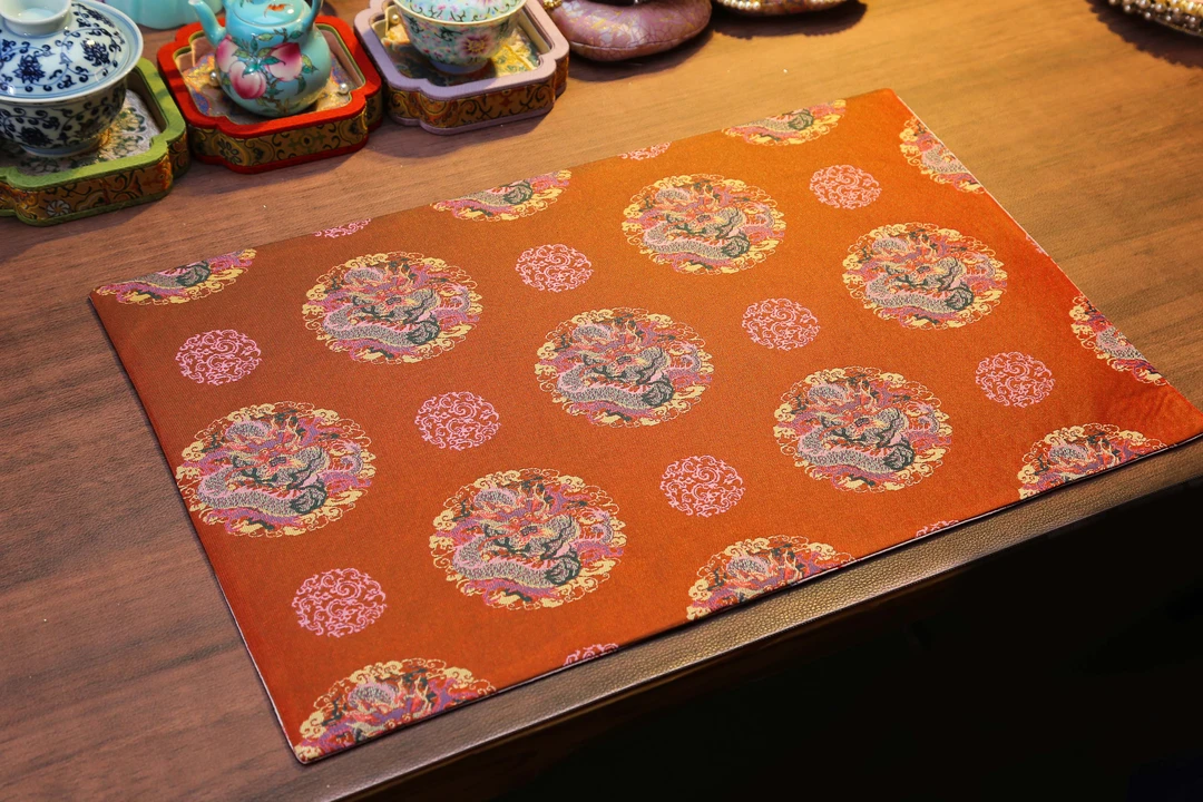 CX387 团龙 织锦缎轻奢高档手工茶席 中式茶壶杯垫茶垫