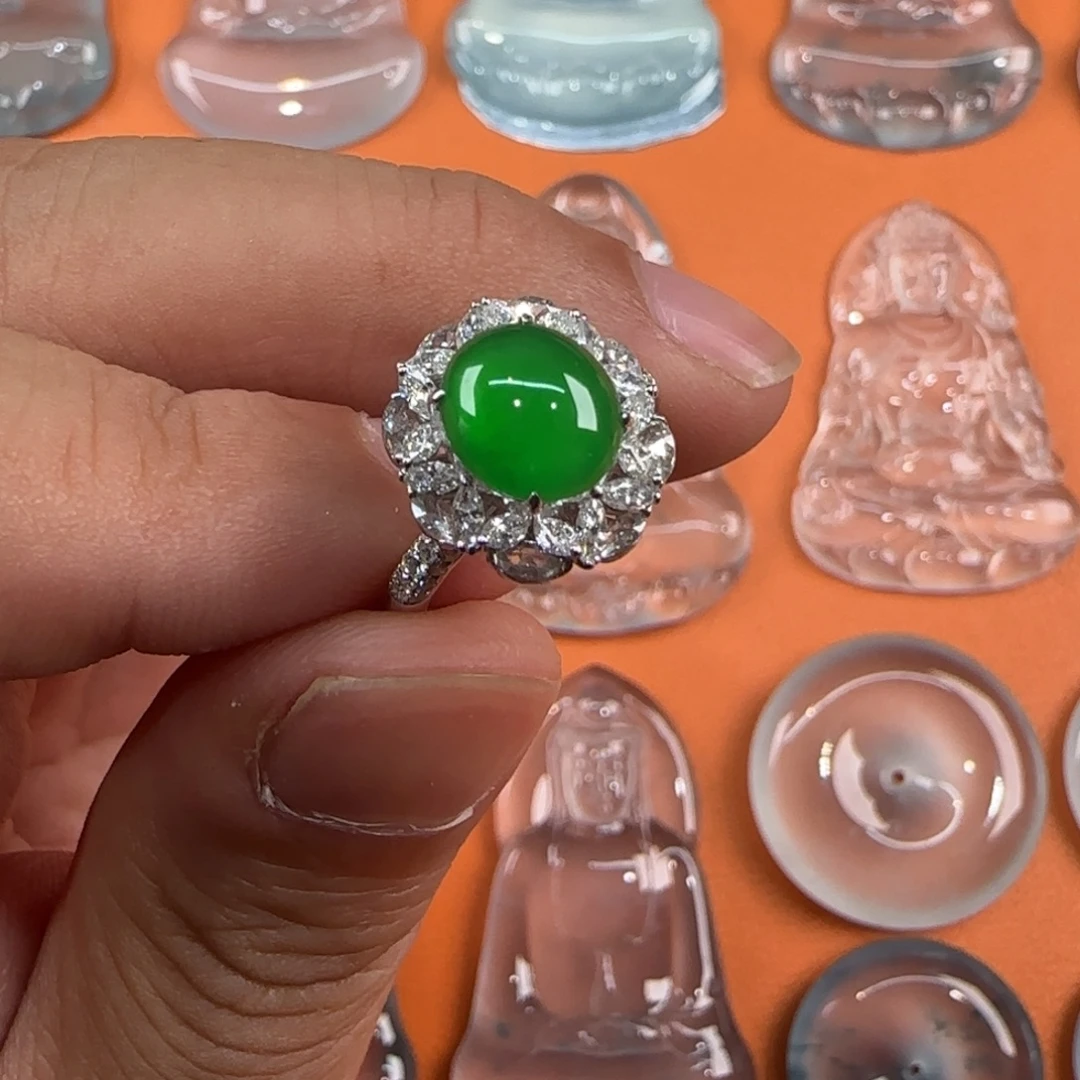 定制翡翠18K金镶嵌天然