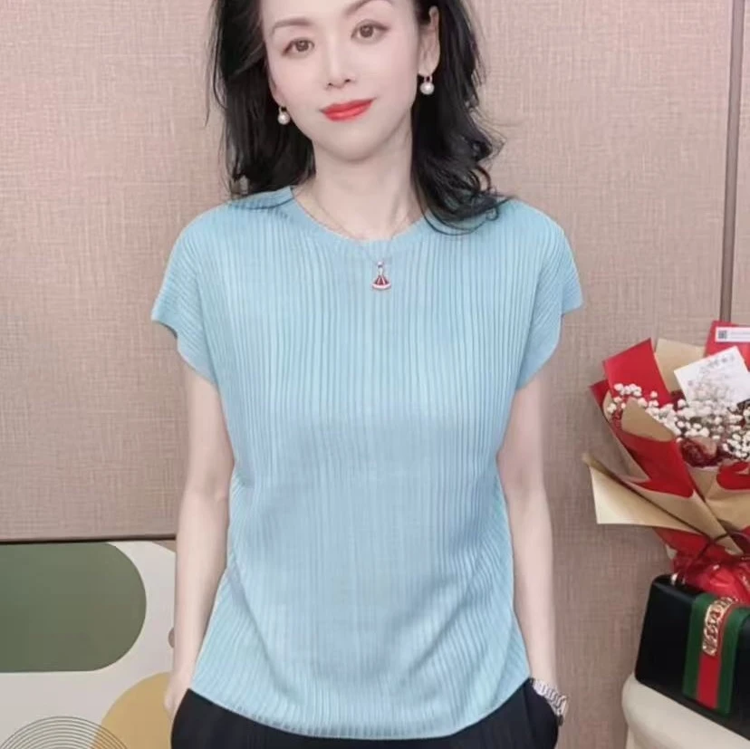 宽松显瘦时尚休闲简约百搭圆领纯色夏季薄款包袖针织衫