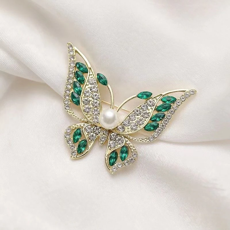 铜合金陶瓷胸针 铜合金 小众绿色蝴蝶 时尚轻奢胸针R603