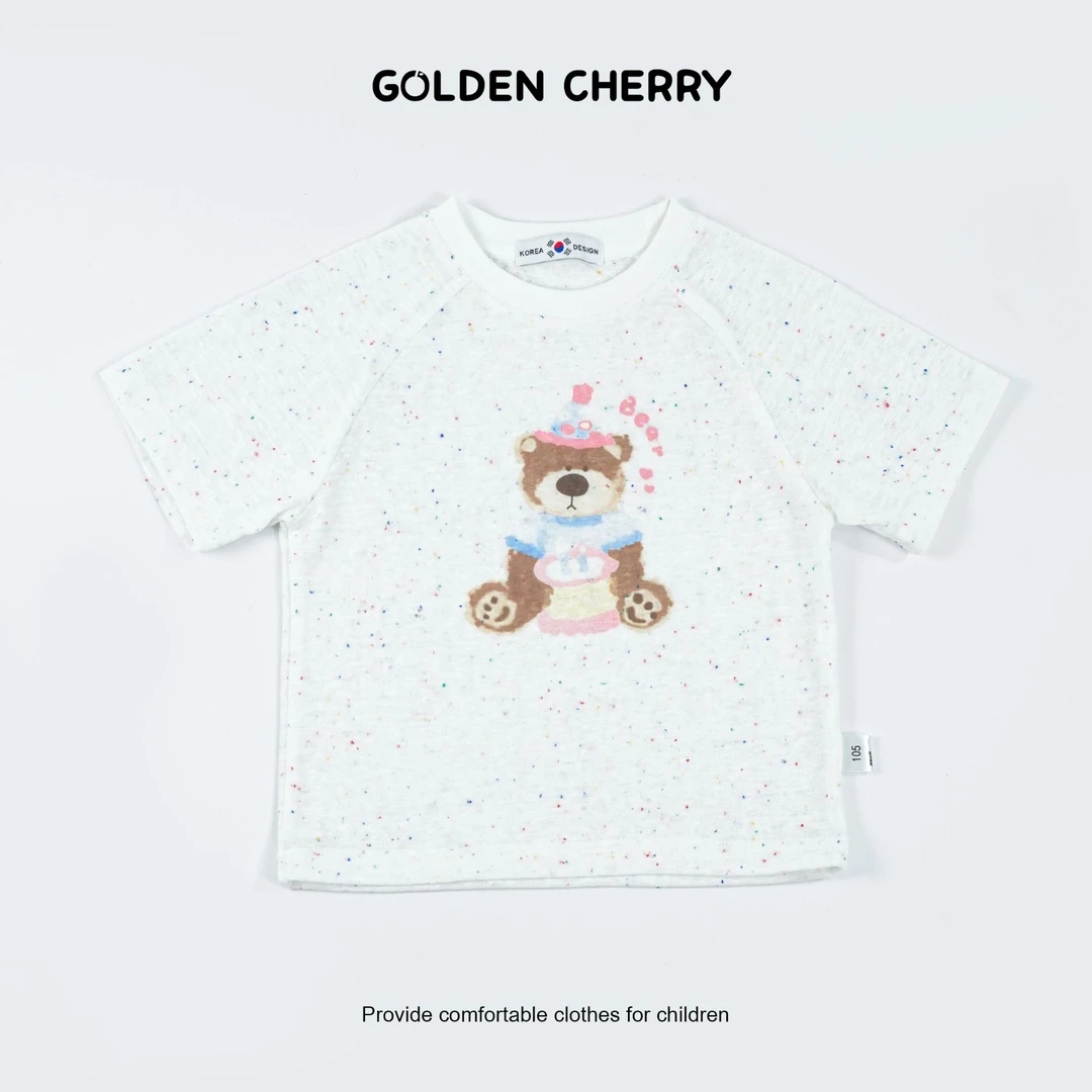 【金樱桃Golden cherry】小童米白色蛋糕熊洋气T恤QDD819