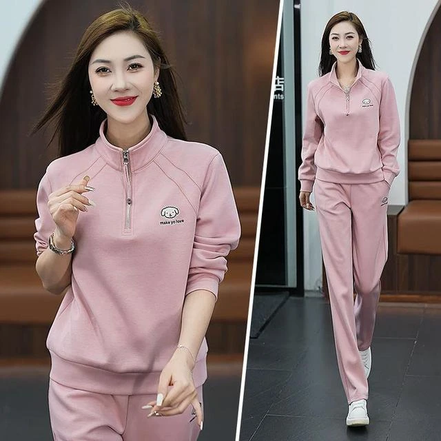 时尚立领宽松休闲服运动套装女2025春秋新款洋气小熊卫衣两件套潮
