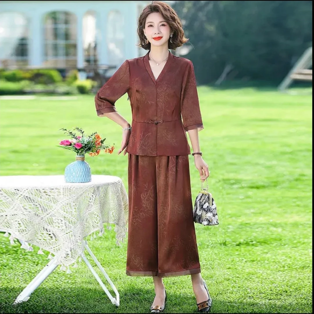 9464-妈妈装40-50岁洋气时髦新款套装中老年人女洋气高贵A仓