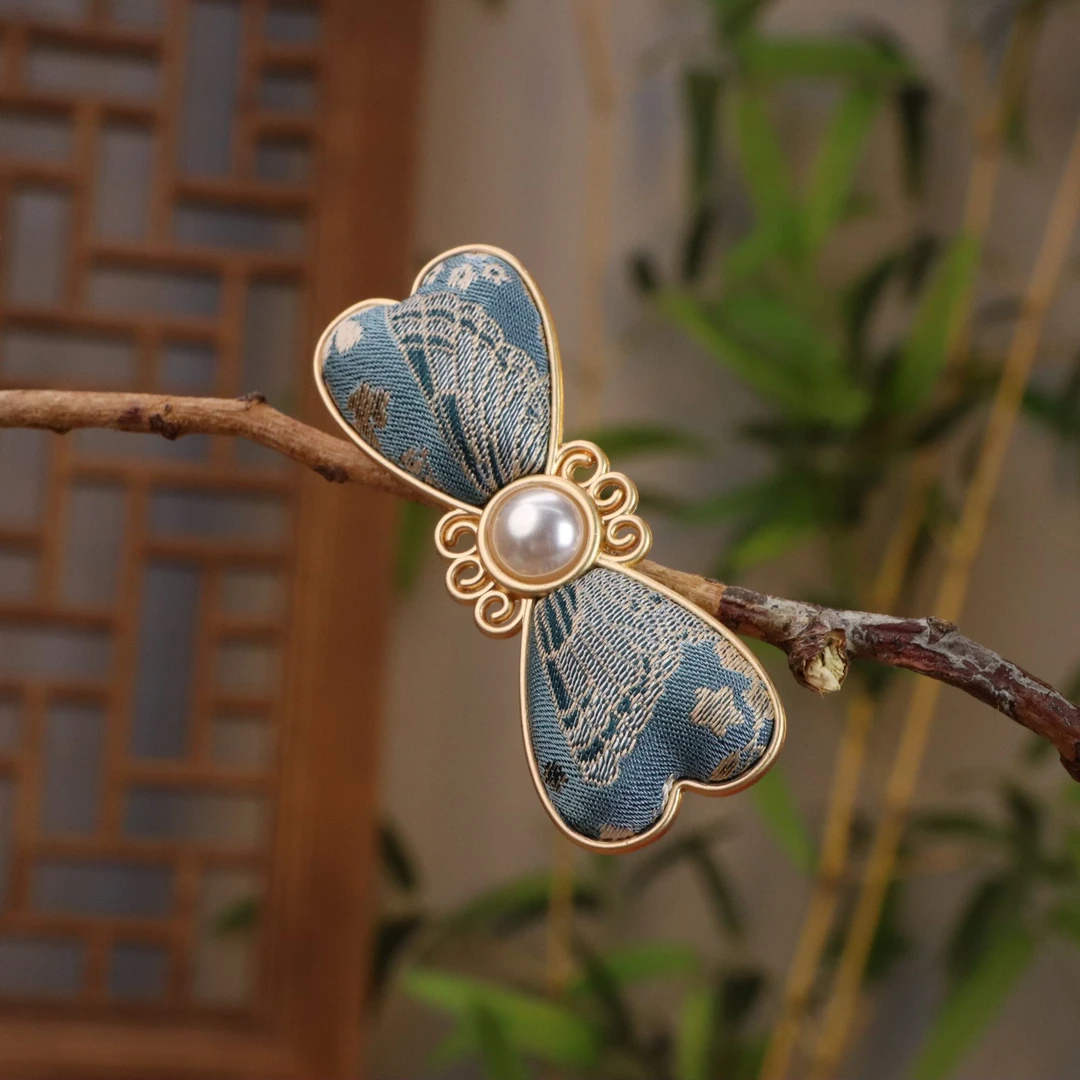 【青花蝶舞】非遗宋锦发夹-古风可爱日常手工制作