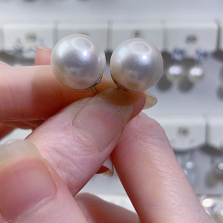 银S925镶嵌淡水珍珠耳饰12+A