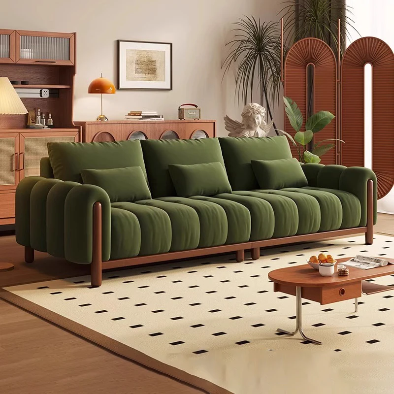 雪尼尔复古风原木云感绒布艺沙发小户型中古风钢琴键沙发直排