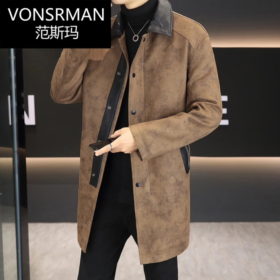 蒙口2025冬季新款感羽绒服帅气潮流韩版男士派克皮衣风衣毛呢男