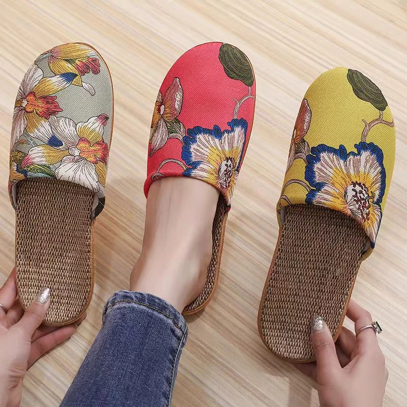 【外贸原单】日系亚麻包头复古居家拖鞋2025夏季新款外穿软底凉拖鞋