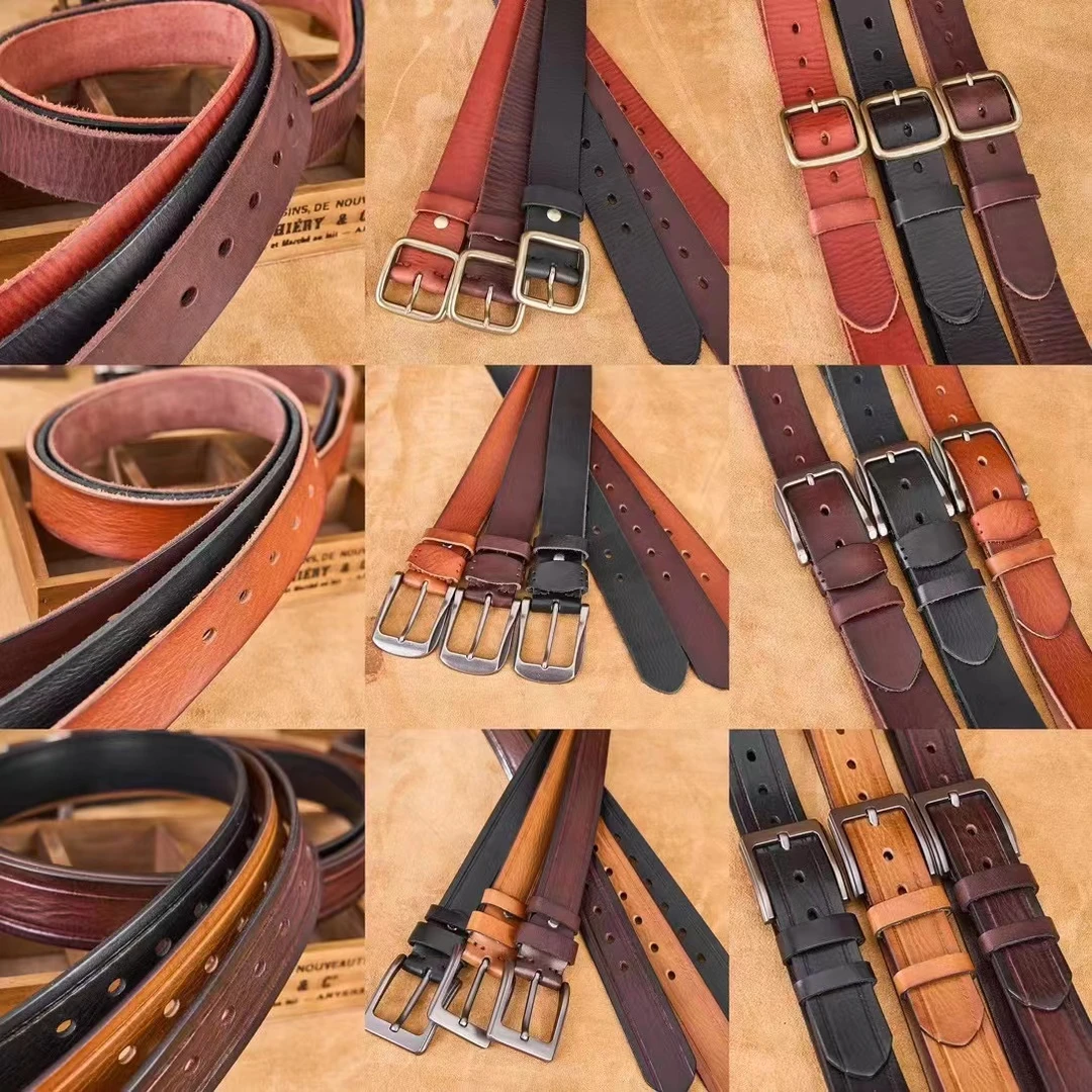 【99】复古针扣铜扣合金扣头层牛皮时尚百搭男士皮带商务高档