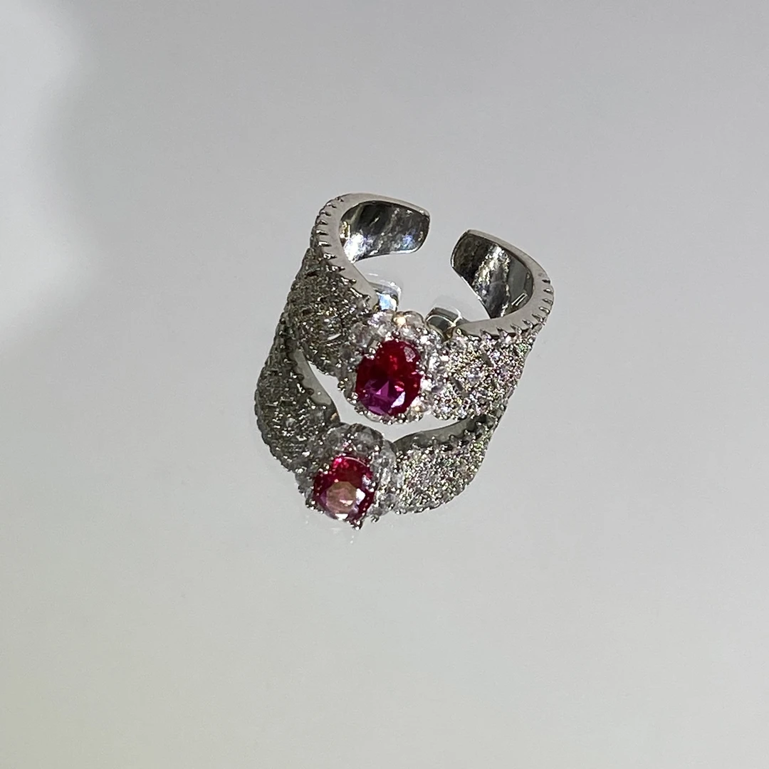 铜合金合成锆石戒指 TTSD 红色重工法式轻奢气质女士戒指 019