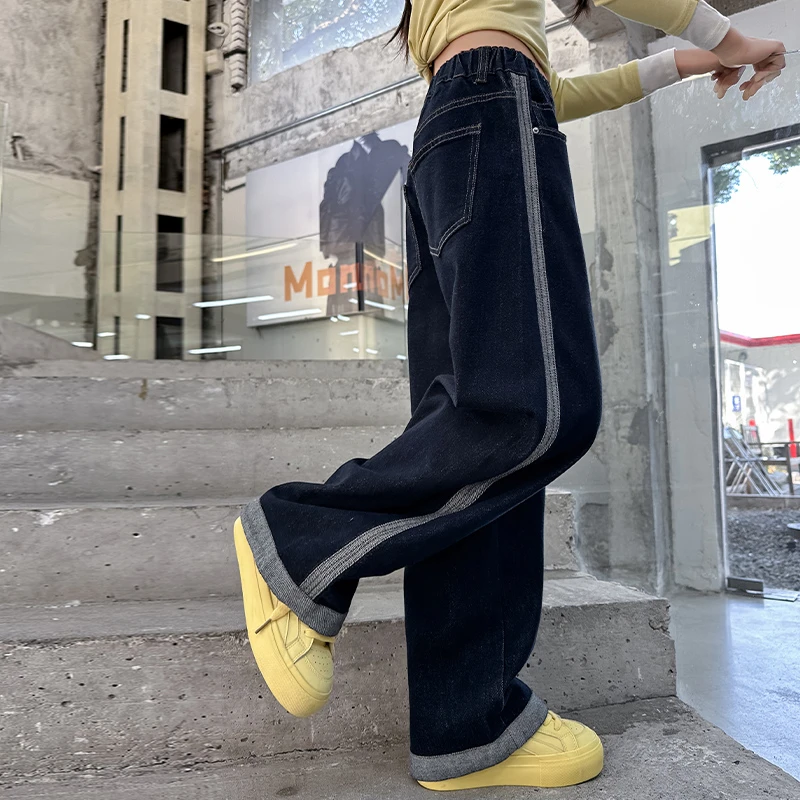 儿童秋装2025年新款大女童装宽松裤子春秋款水洗牛仔裤秋季直筒裤
