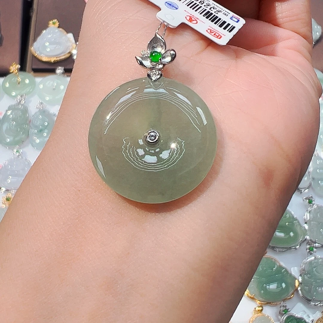 翡翠18K金镶嵌吊坠(不含链)平安扣