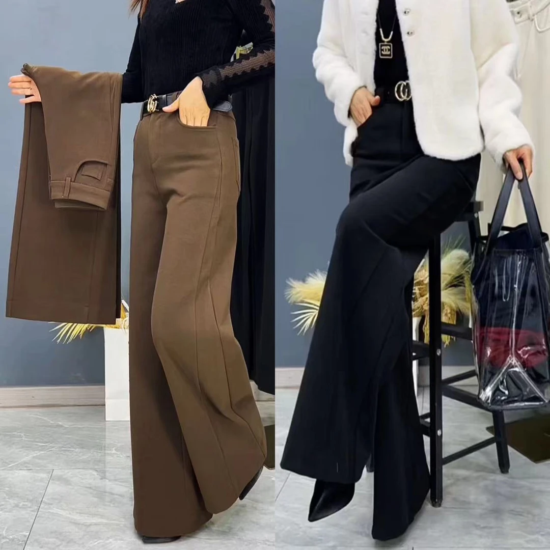 965#女士秋冬新款时尚显瘦百搭筒喇阔腿裤休闲气质高腰直筒垂感