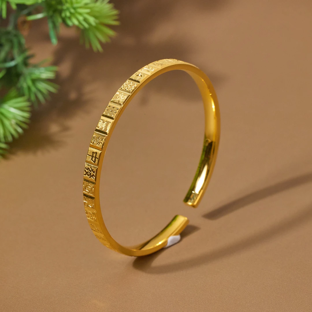 足银银制品 【歪歪】非遗好物分享足银麻将开口手镯（金色）XB-H3323