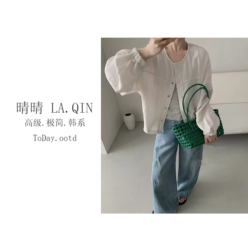 晴晴家-【雨露麻】韩系夏季休闲百搭宽松摁扣防晒薄款外套9793