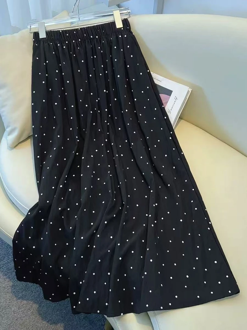 中长款薄款百搭波点夏季气质百褶中长裙BDBS01半身裙裙子